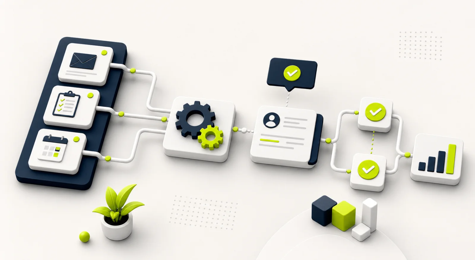 Flujo automatizado que conecta tareas, CRM, aprobaciones y resultados de una pyme